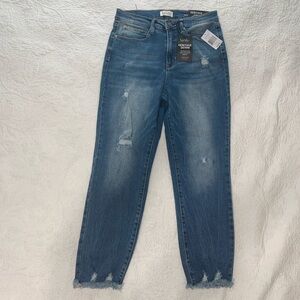 Distressed Blue High-Rise Ankle Jeans